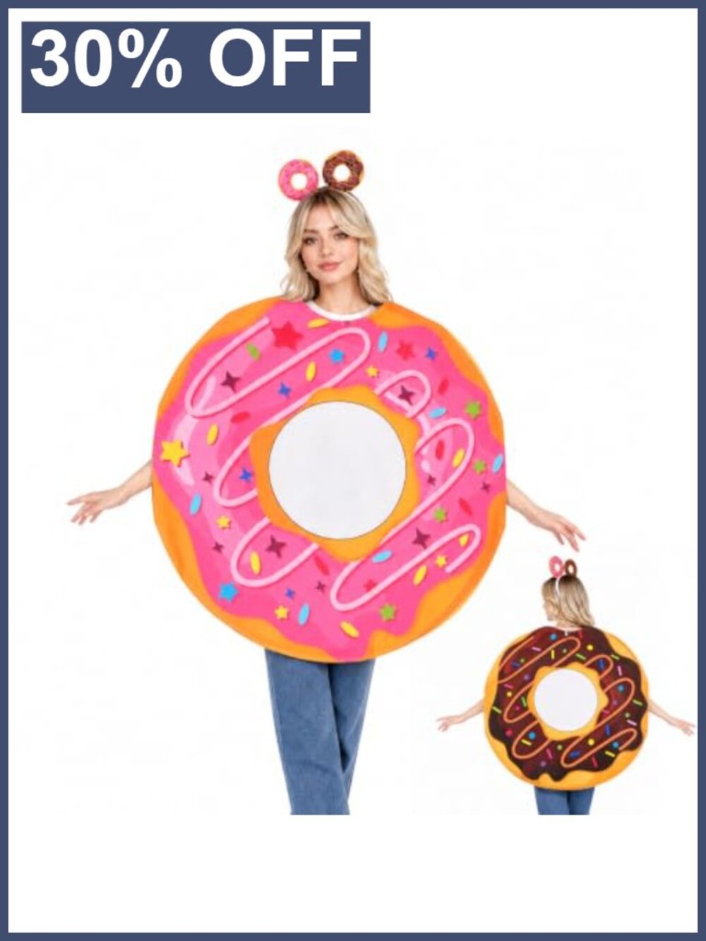 Reversible Donut Costume Adult Funny Food Halloween Fancy Dress Party Outfit